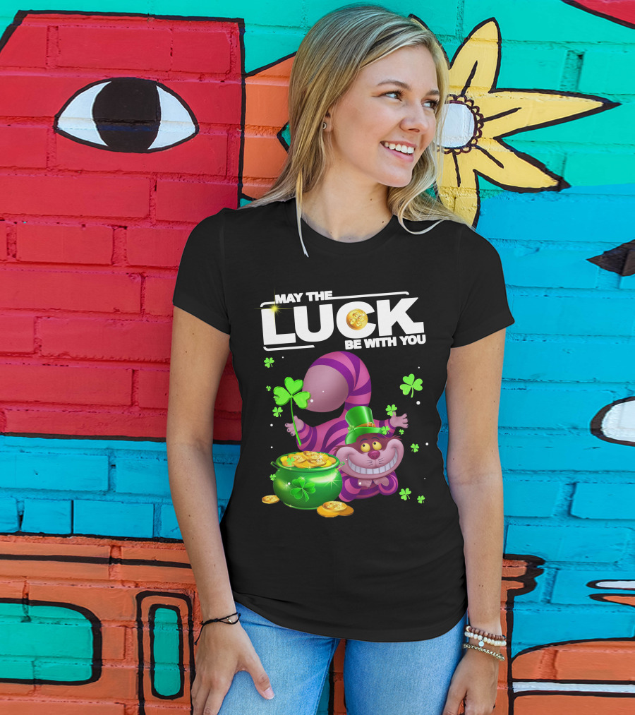 May The Luck Be With You Cheshire Cat Coins And Clover Pot T-Shirt