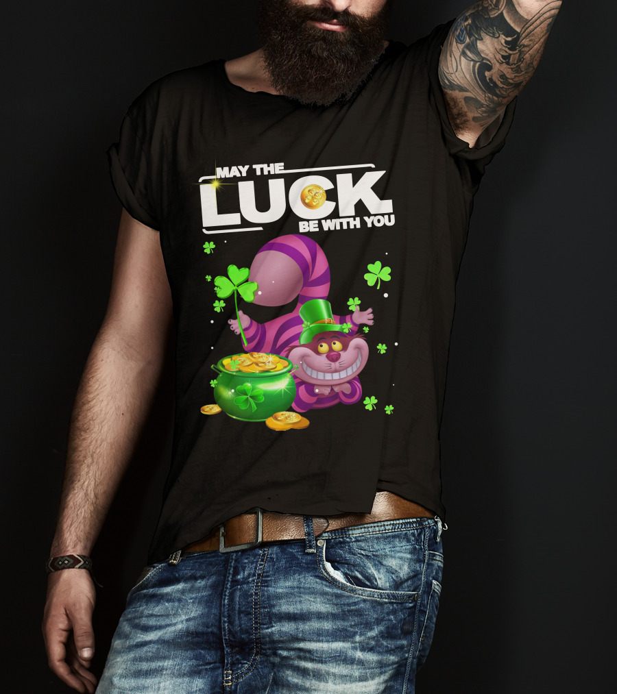 May The Luck Be With You Cheshire Cat Coins And Clover Pot T-Shirt