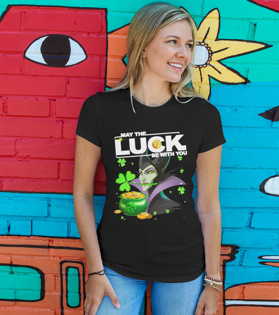 MAY THE LUCK BE WITH YOU Maleficent Shamrock Coins T-Shirt