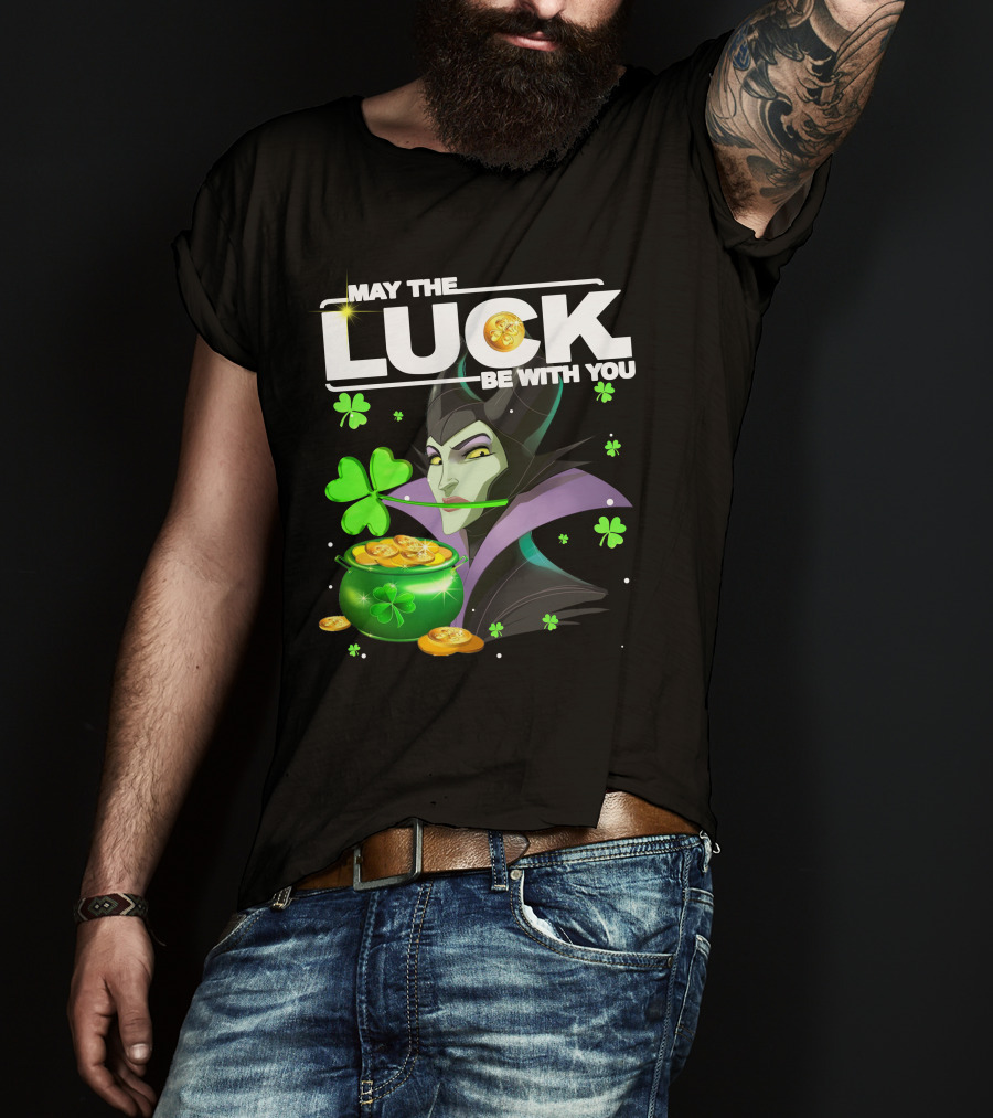 MAY THE LUCK BE WITH YOU Maleficent Shamrock Coins T-Shirt