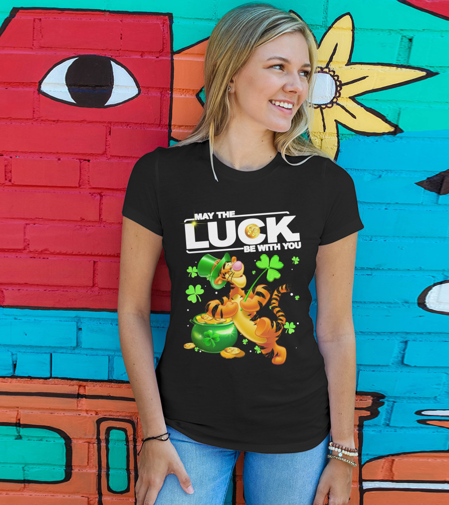 May The Luck Be With You Tigger With Pot Of Gold And Shamrocks T-Shirt