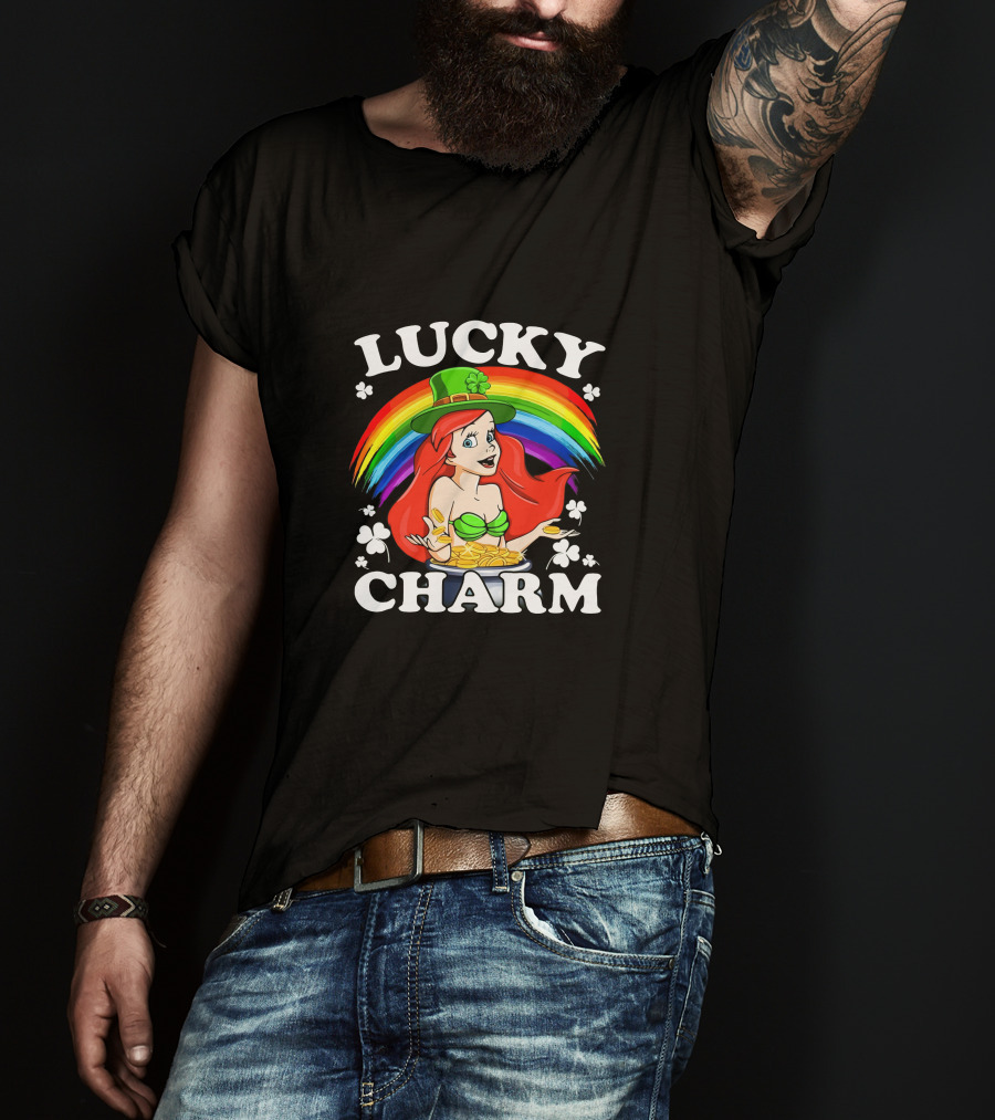 Lucky Charm Ariel Rainbow Hat Shamrocks T-Shirt