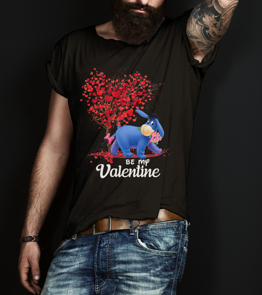 Be My Valentine Eeyore Donkey With Hearts And Flowers T-Shirt