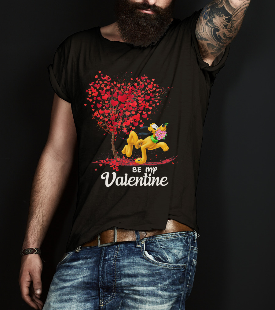 Be My Valentine Pluto With Heart Tree And Flowers T-Shirt