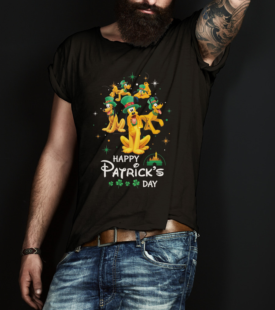 Happy Patrick's Day Pluto With Shamrocks And Castle T-Shirt