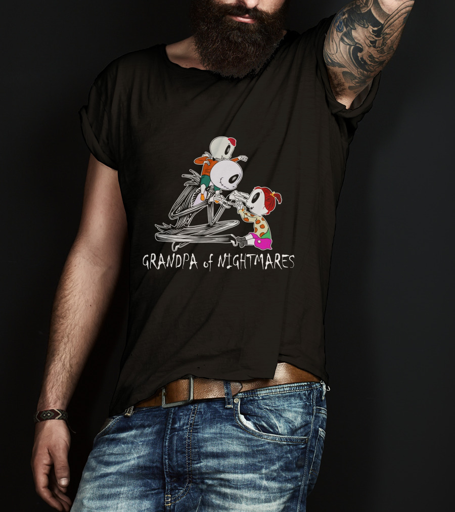 Grandpa Of Nightmares Halloween Skeleton With 1 Boy 1 Girl T-Shirt