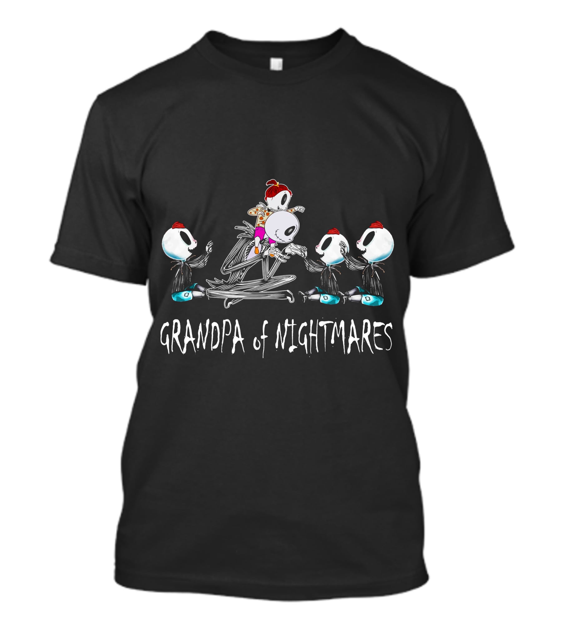 Grandpa Of Nightmares With 3 Boys 1 Girl Skeleton Family T-Shirt