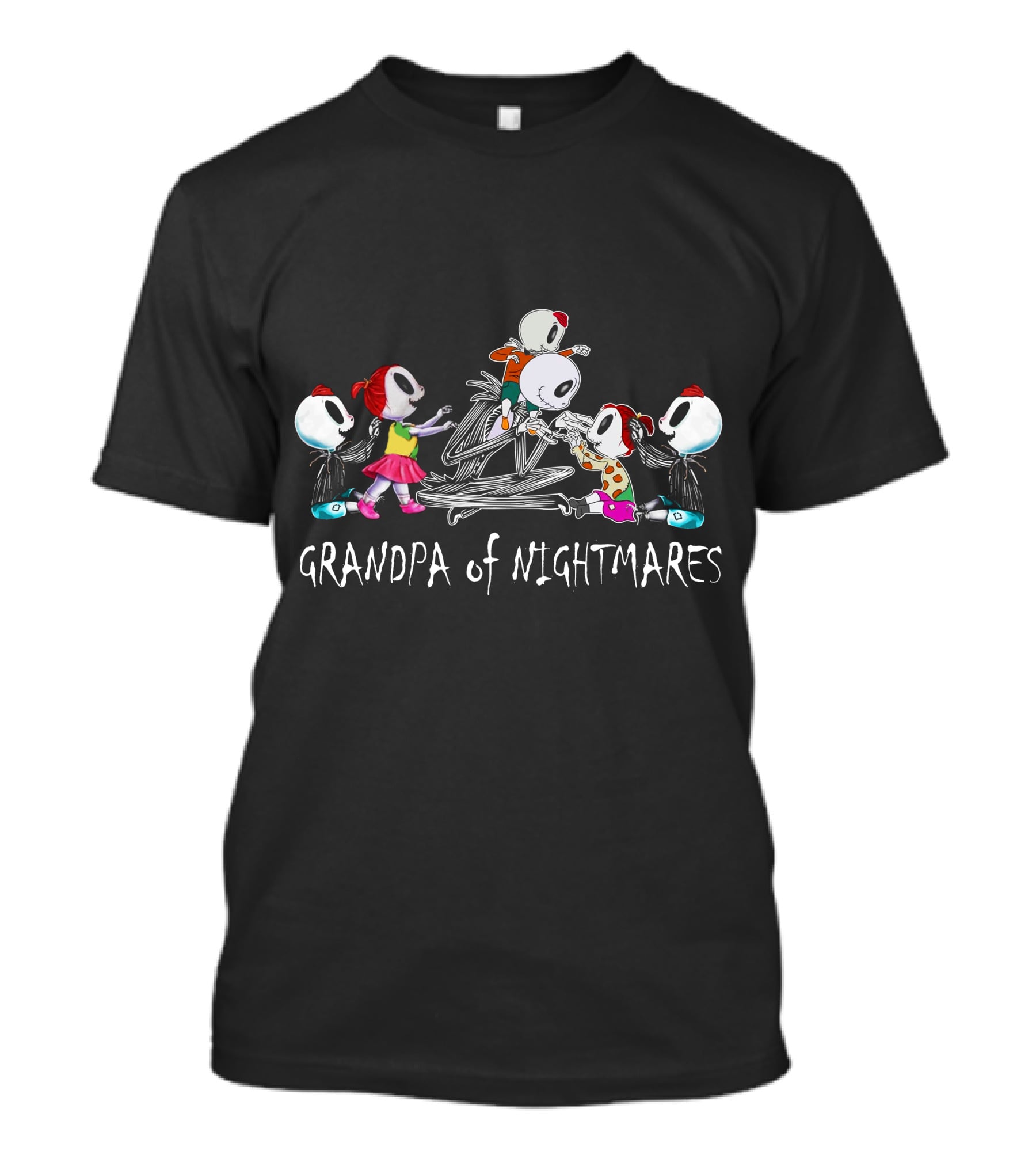 Grandpa Of Nightmares With 3 Boys 2 Girls Skeleton Characters T-Shirt