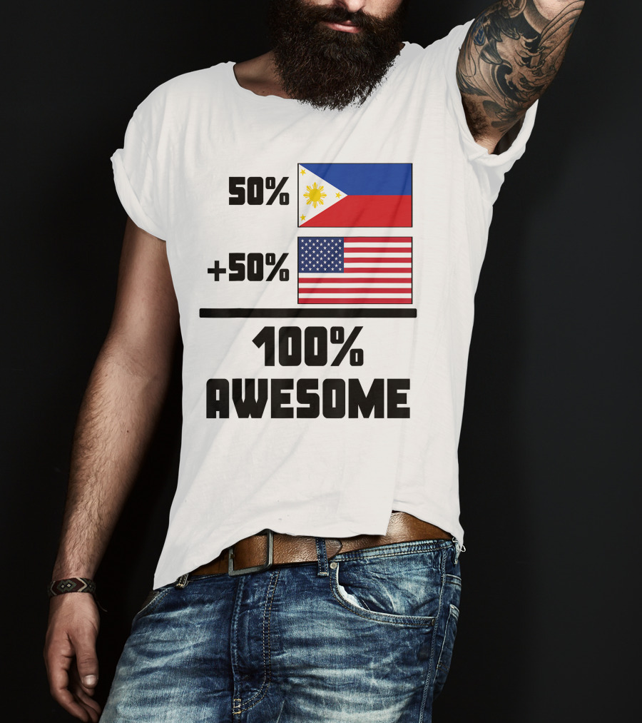 50 Filipino 50 American 100 Awesome Philippines Flag USA Flag T-Shirt