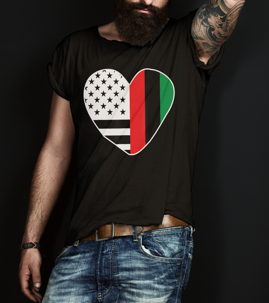 African American Black History Month Heart With USA And Pan-African Colors T-Shirt