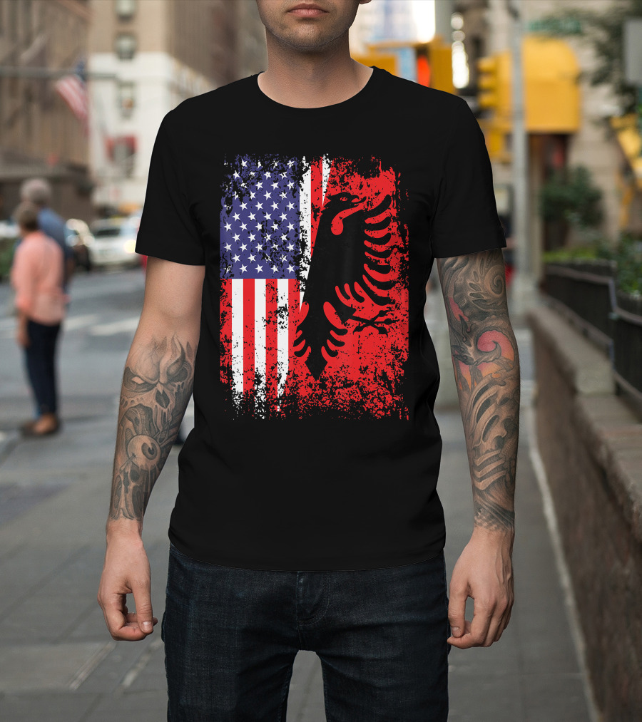 USA American Albania Flag Patriotic Albanian American Flag T-Shirt