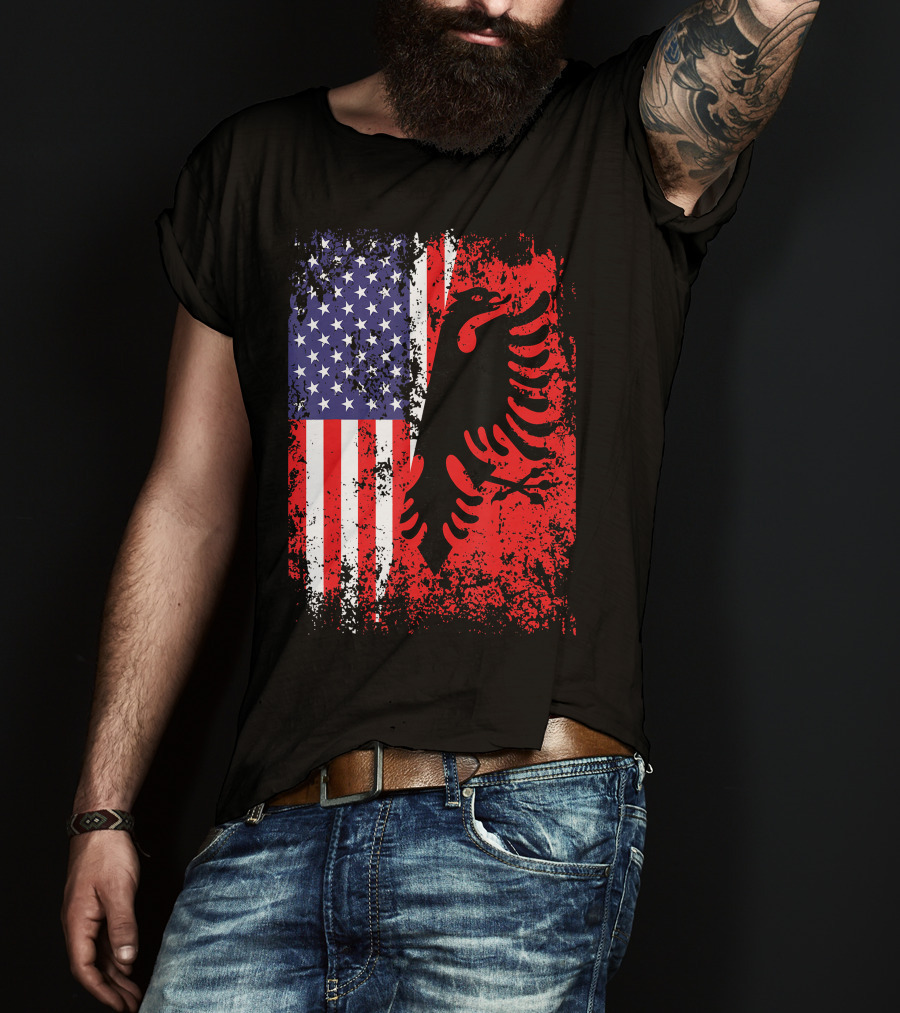 USA American Albania Flag Patriotic Albanian American Flag T-Shirt
