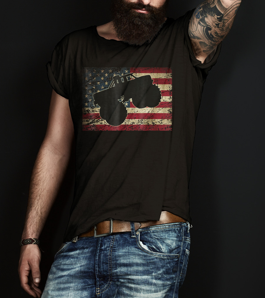 American Flag Monster Truck Silhouette Over T-Shirt