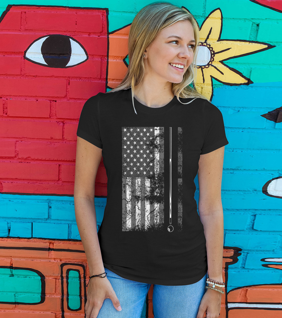 American Flag Billiard Stick Cute Table Game USA T-Shirt