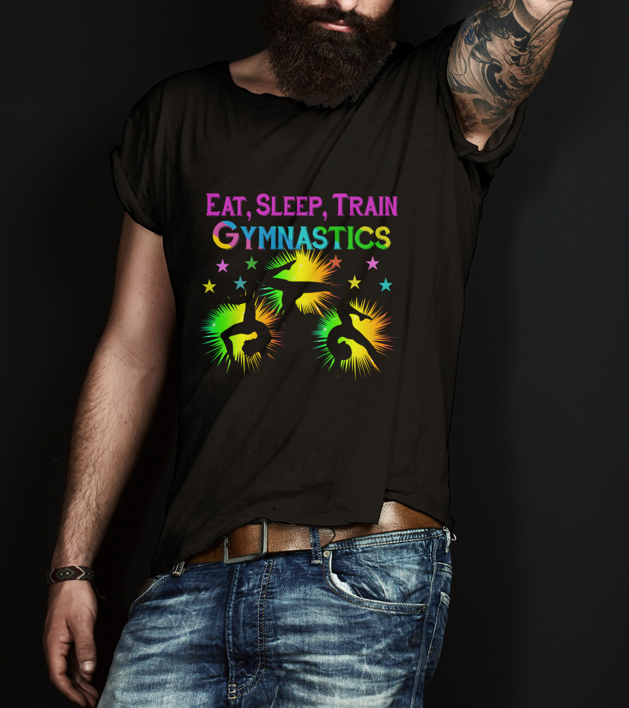 Eat Sleep Train Gymnastics Colorful Silhouette Stars Explosion T-Shirt