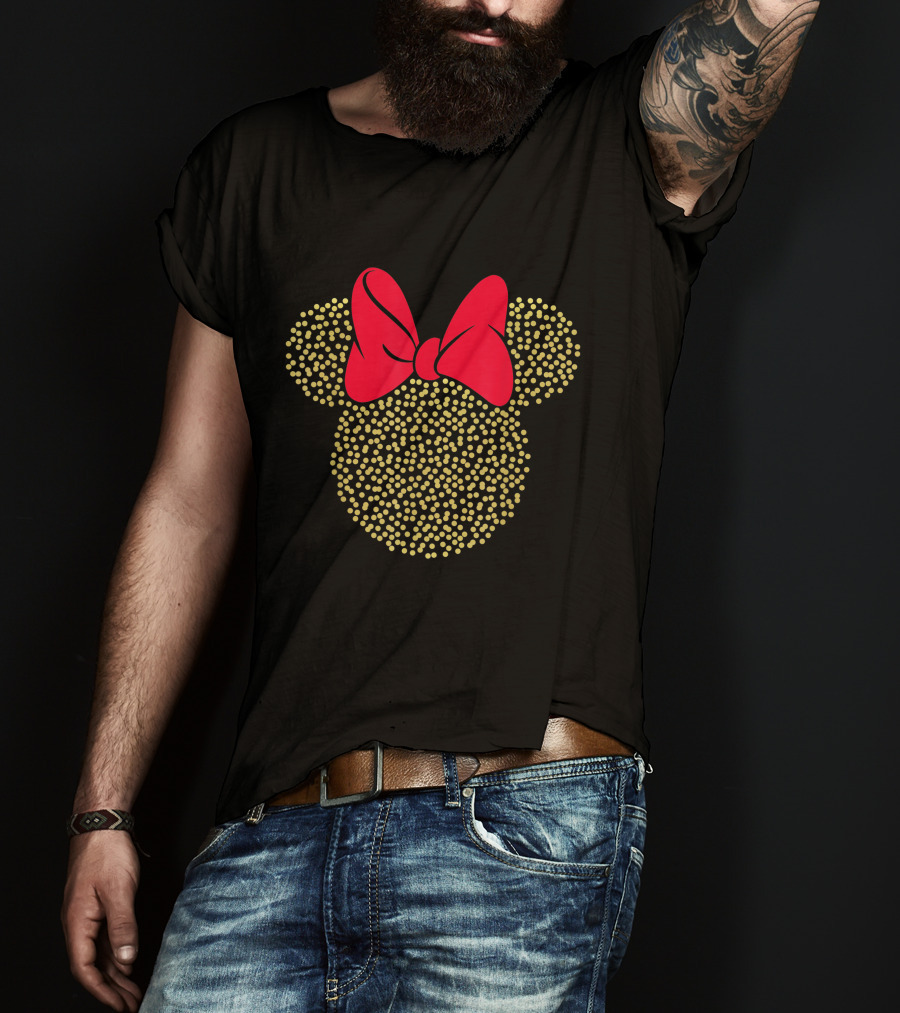 Disney Minnie Mouse Gold Dotted Icon With Red Bow T-Shirt