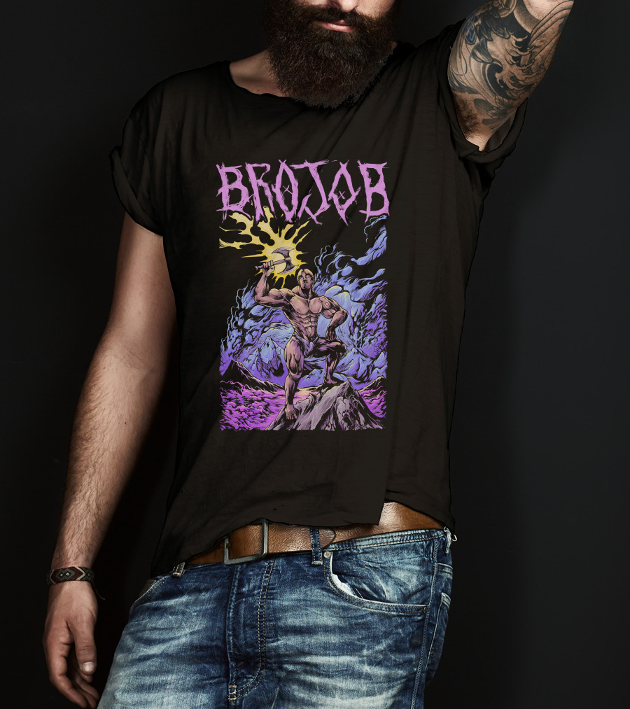 BROJOB Warrior With Axe In Vibrant Mountain Landscape T-Shirt