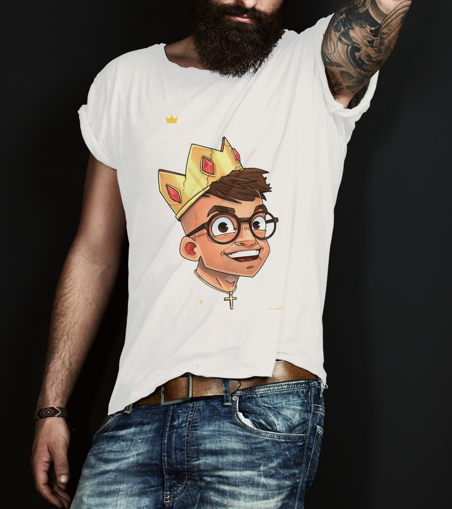 Joe Woe Thirt Crowned Cartoon With Glasses And Cross Necklace T-Shirt