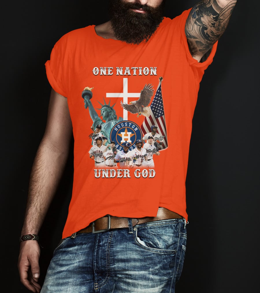 One Nation Under God Houston Astros Statue Of Liberty American Flag T-Shirt