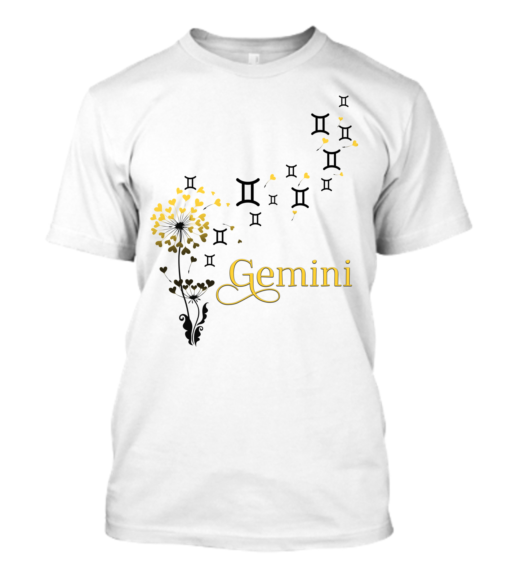 Gemini Zodiac Symbol Flower With Hearts And Emblem Accents T-Shirt