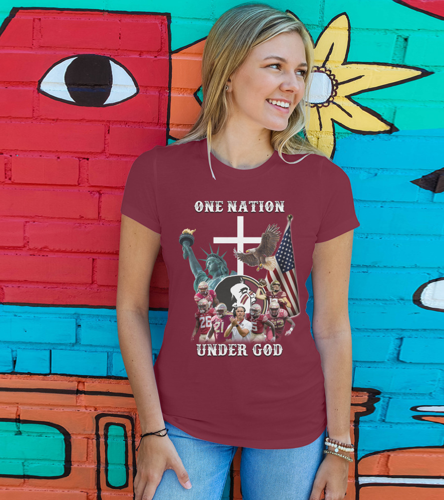 One Nation Under God Florida State Seminoles Football Statue Of Liberty Eagle Flag T-Shirt