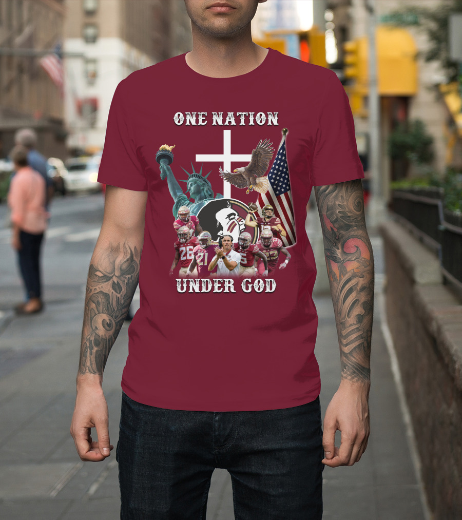 One Nation Under God Florida State Seminoles Football Statue Of Liberty Eagle Flag T-Shirt