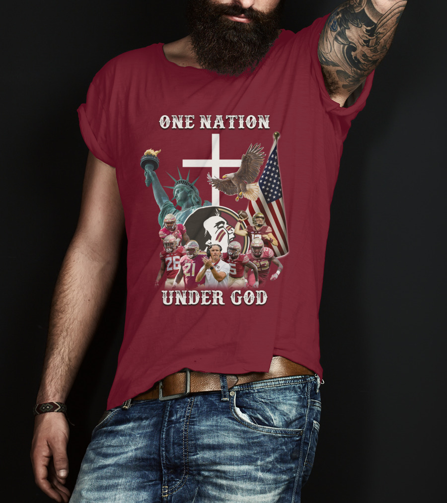 One Nation Under God Florida State Seminoles Football Statue Of Liberty Eagle Flag T-Shirt