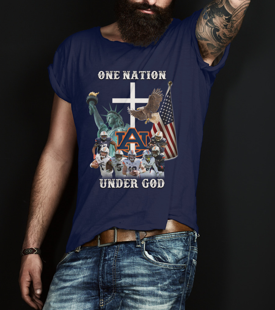 One Nation Under God AU Team With Liberty Cross And Flag T-Shirt