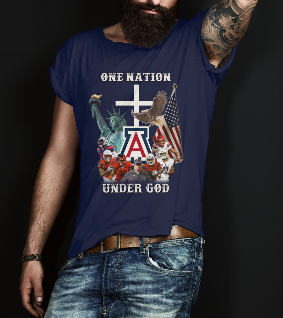 One Nation Under God Coach With Statue Of Liberty, Flag, Eagle, And Football Players T-Shirt