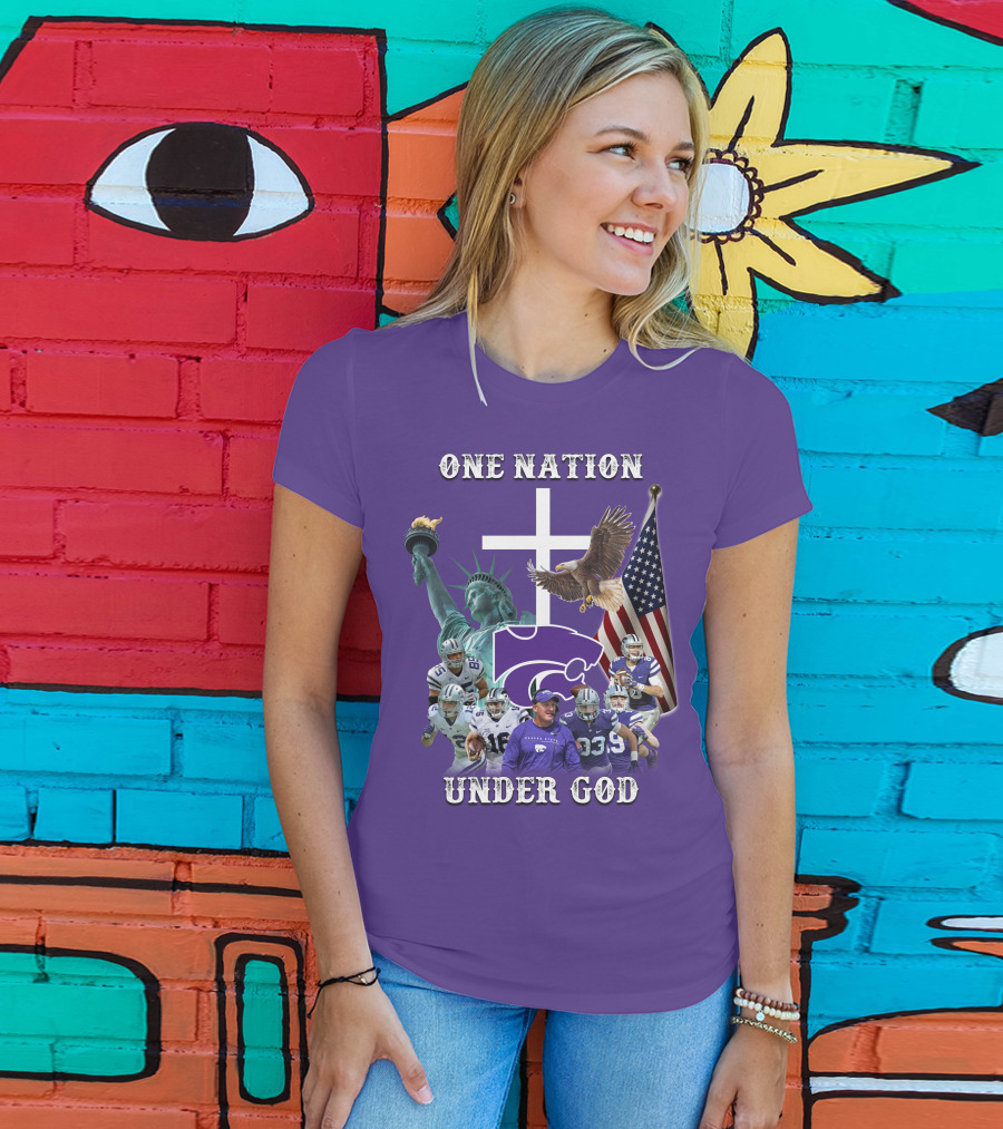 KSW Nation One Nation Under God Statue Of Liberty Cross American Flag Eagle Football T-Shirt