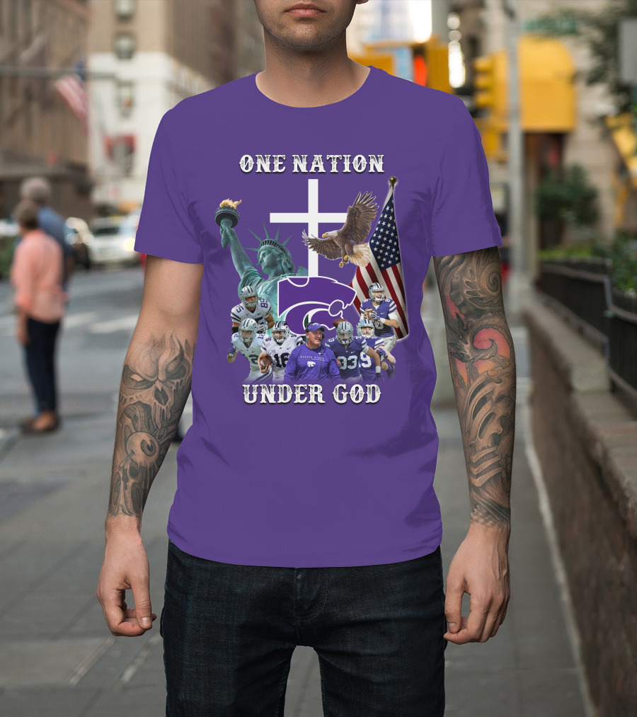 KSW Nation One Nation Under God Statue Of Liberty Cross American Flag Eagle Football T-Shirt