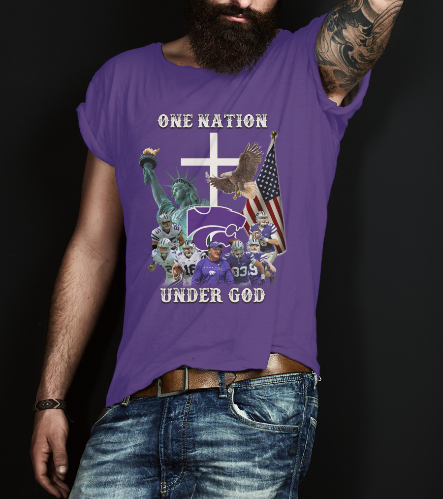KSW Nation One Nation Under God Statue Of Liberty Cross American Flag Eagle Football T-Shirt