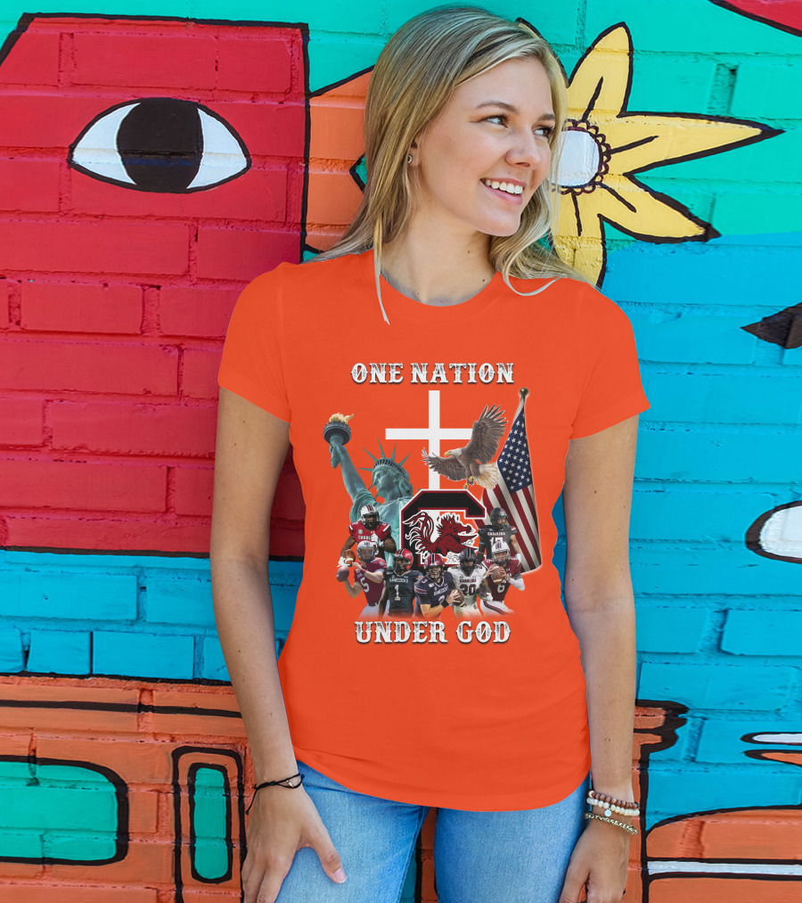 One Nation Under God South Carolina Gamecocks Football Liberty American Flag Eagle T-Shirt
