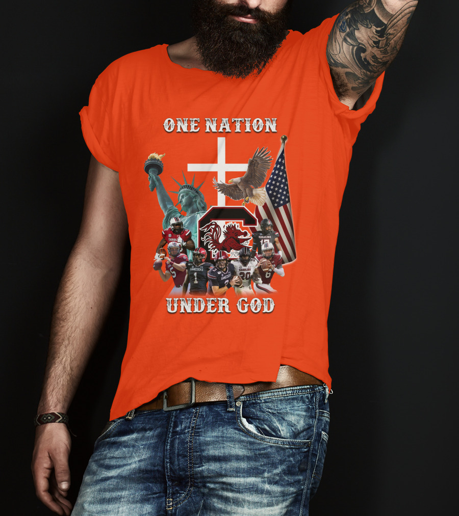 One Nation Under God South Carolina Gamecocks Football Liberty American Flag Eagle T-Shirt