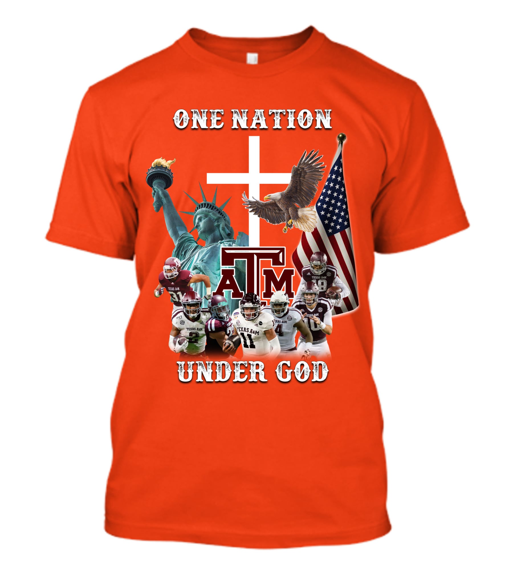 One Nation Under God Texas A&M Football Statue Of Liberty Bald Eagle American Flag T-Shirt