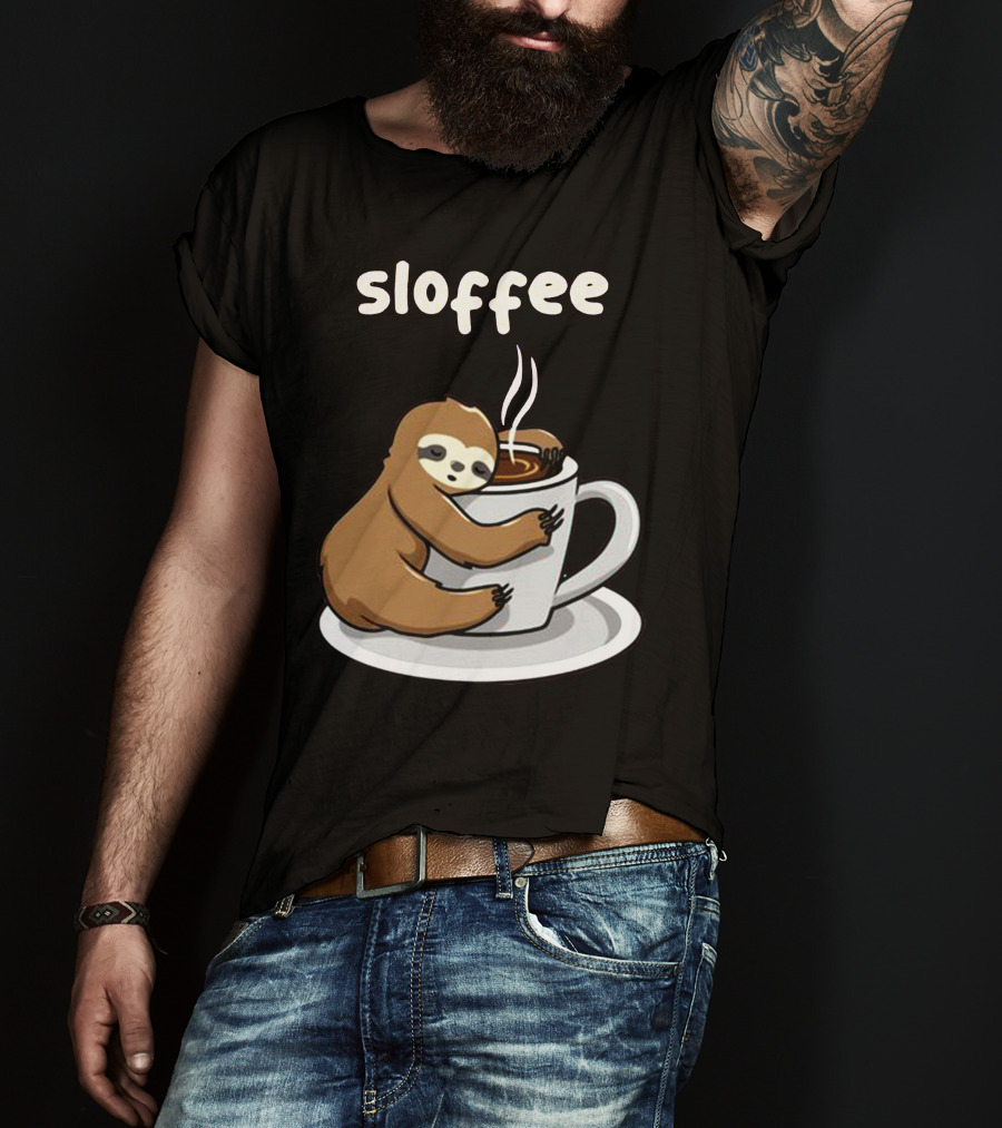 Sloffee Sloth Hugging Coffee Cup T-Shirt