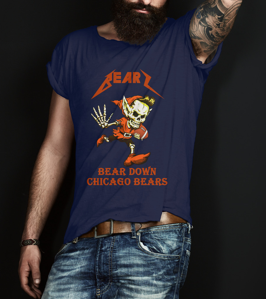 Bear Down Chicago Bears H101 Skeleton Football Player T-Shirt