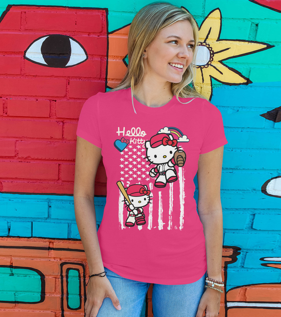 Hello Kitty Baseball American Stars Rainbow T-Shirt
