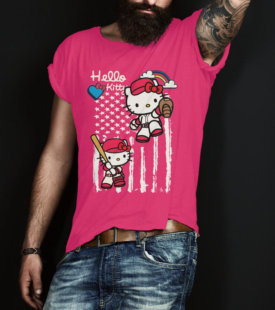 Hello Kitty Baseball American Stars Rainbow T-Shirt