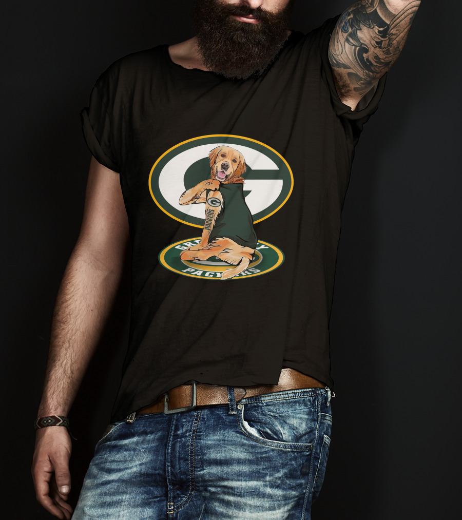 Golden Retriever Wearing Green Bay Packers Jersey T-Shirt
