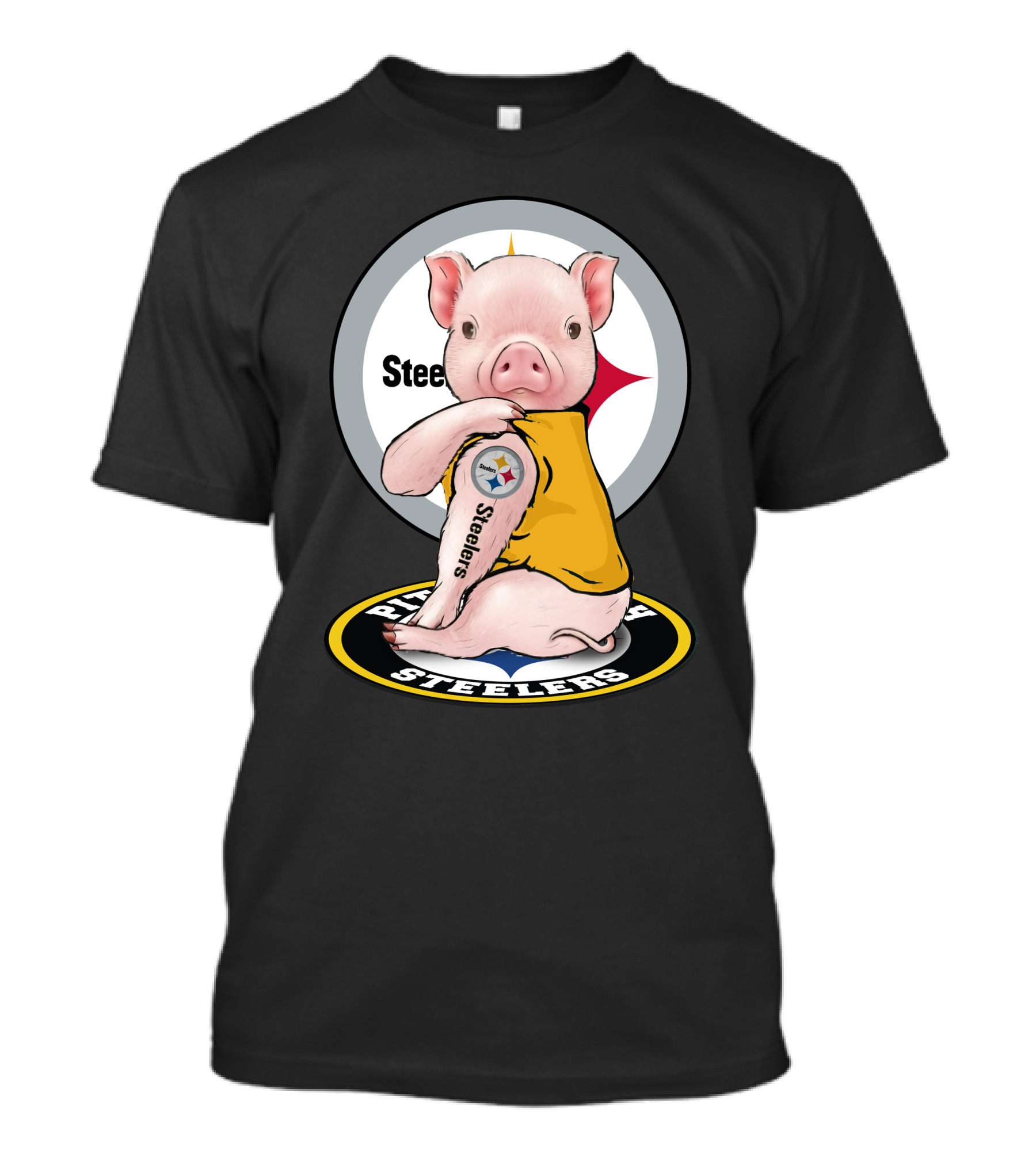 Steelers Pig Fan With Tattoo In Team Colors T-Shirt