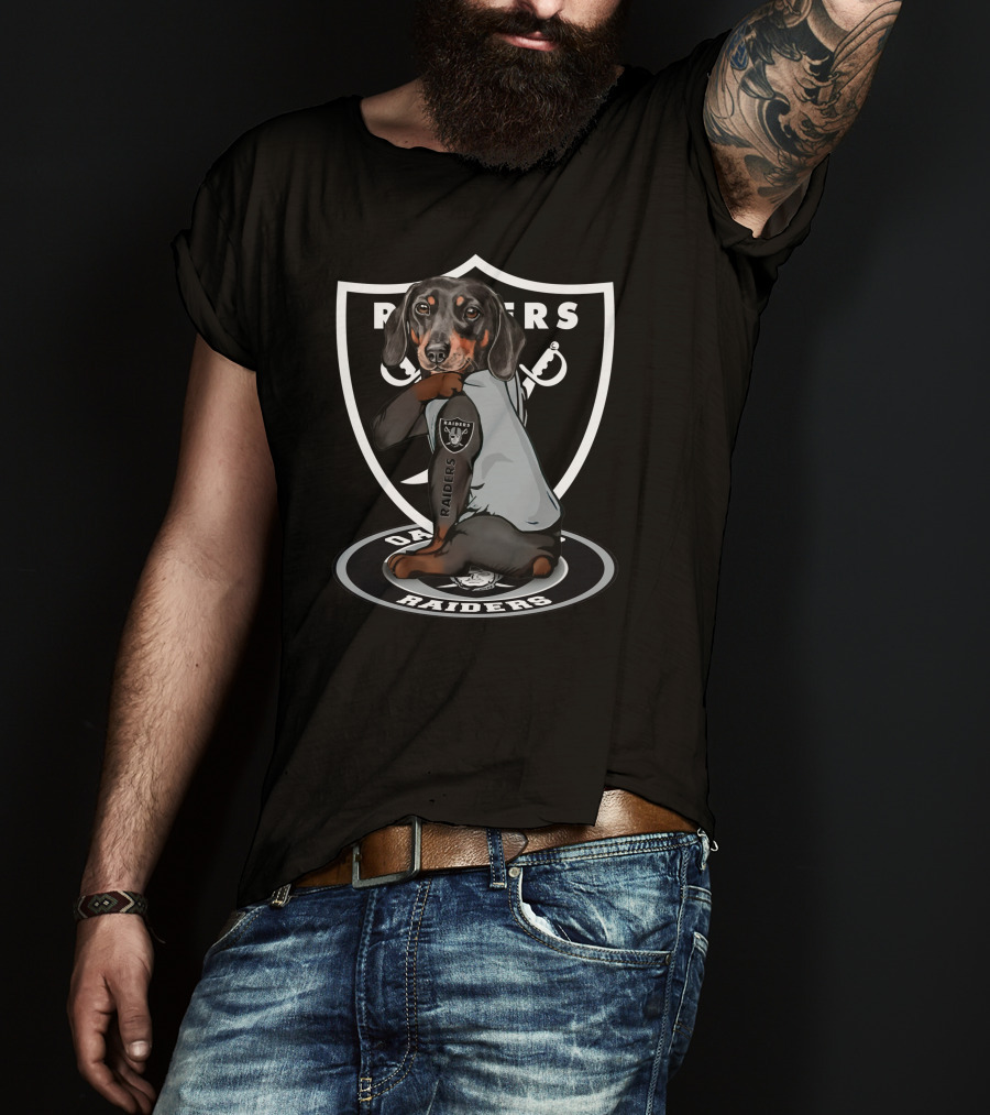 Raiders Dachshunds Fans With Dog And Shield T-Shirt