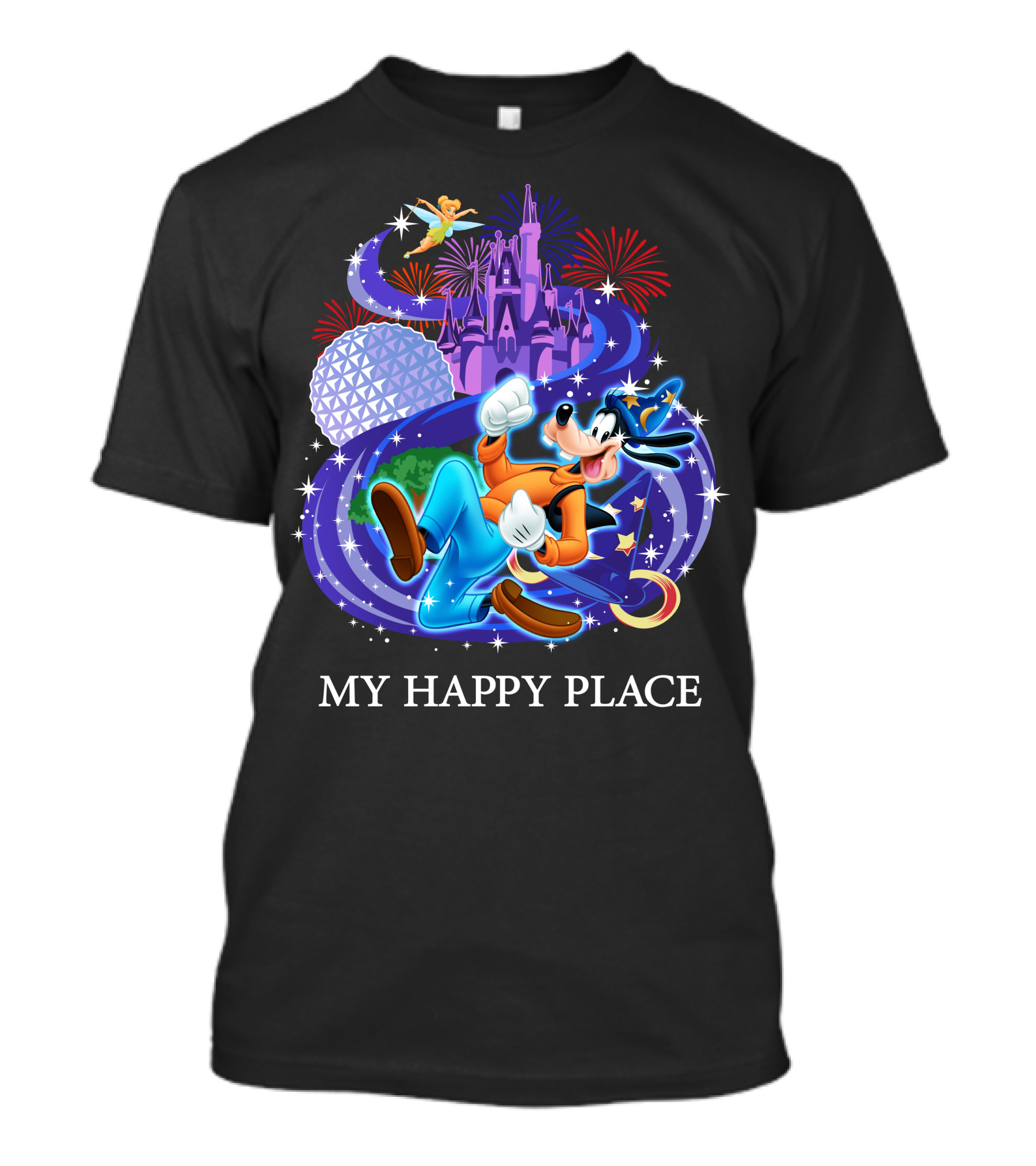 Disney Goofy My Happy Place Magic Kingdom Castle Epcot Fireworks T-Shirt