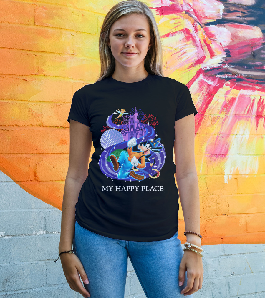 Disney Goofy My Happy Place Magic Kingdom Castle Epcot Fireworks T-Shirt