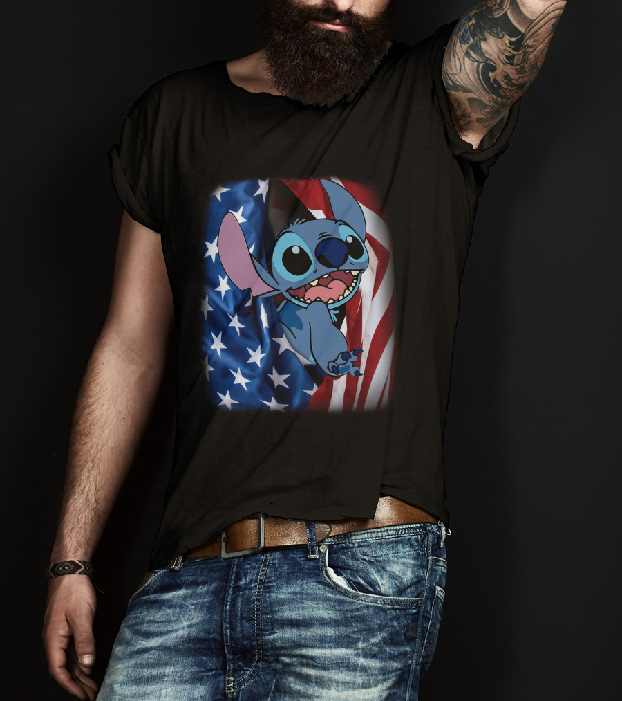 Stitch American Flag Fourth Of July T-Shirt