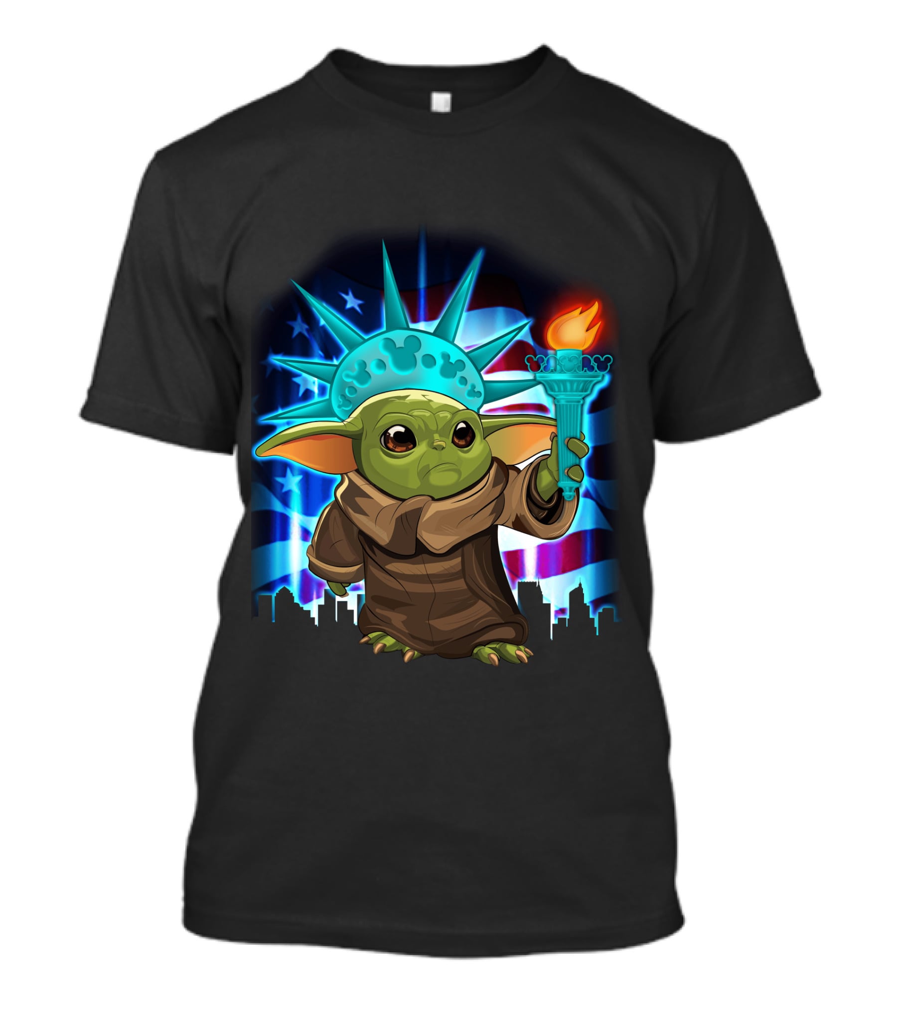 Baby Yoda Fourth Of July Liberty Torch T-Shirt