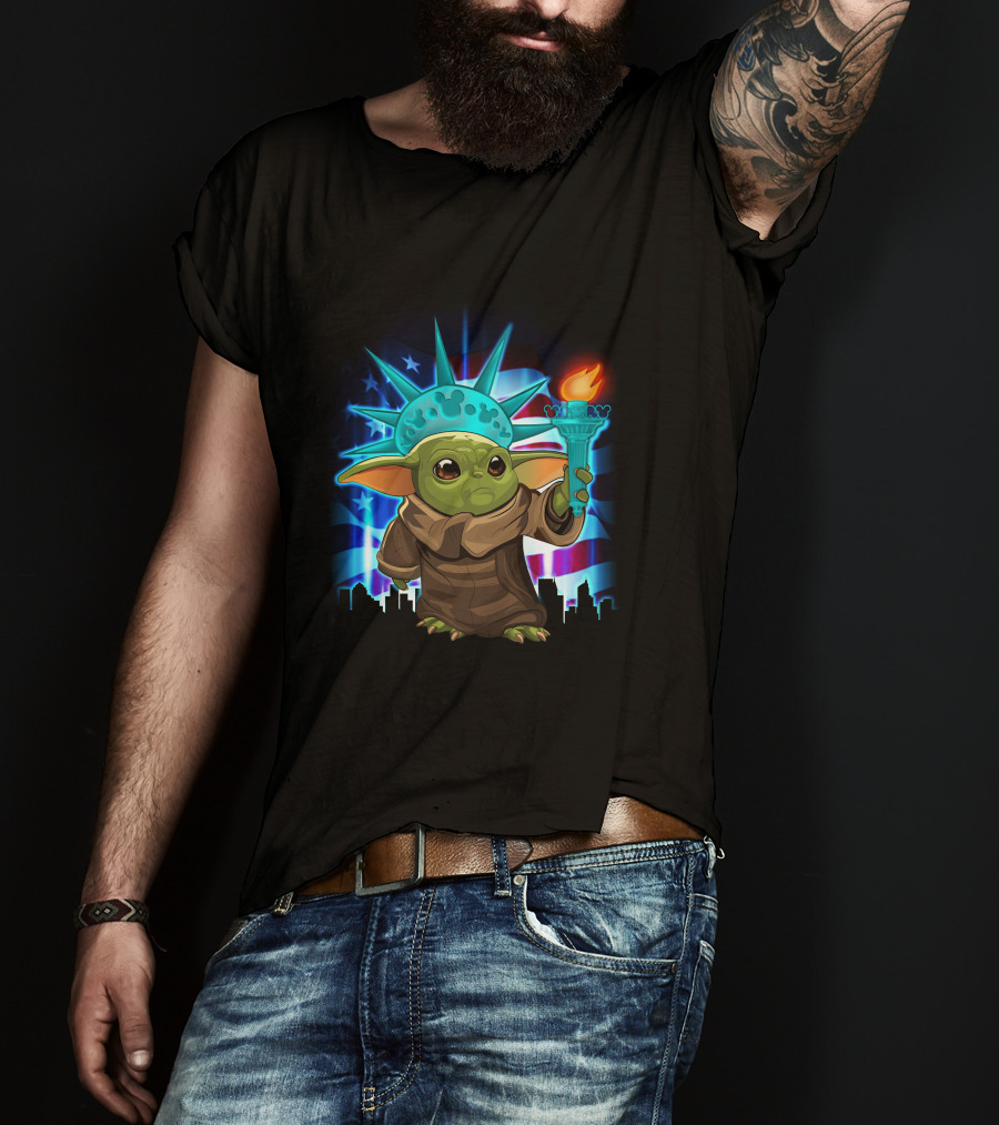 Baby Yoda Fourth Of July Liberty Torch T-Shirt
