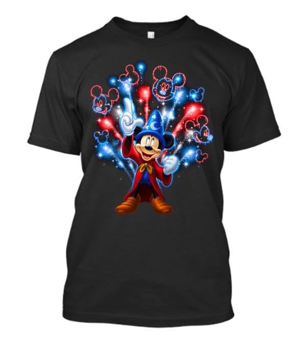 Sorcerer Mickey Mouse Red And Blue Fireworks Show T-Shirt