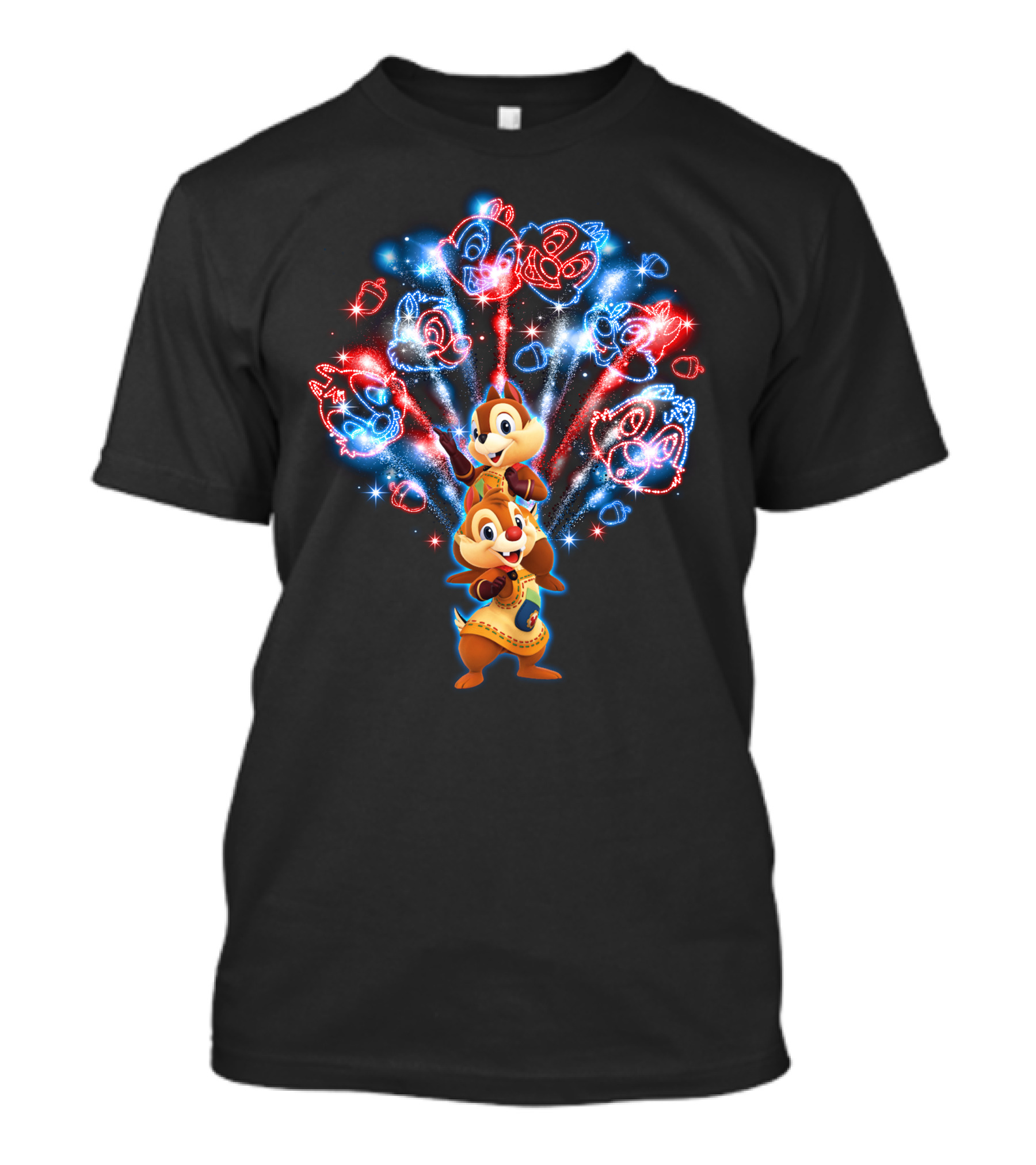 Chip And Dale Firework Celebration With Sparkling Characters T-Shirt