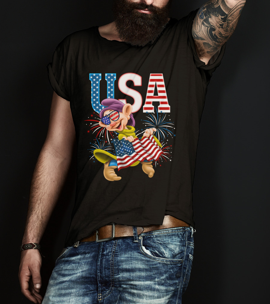 USA Dopey Stars And Stripes Fireworks T-Shirt